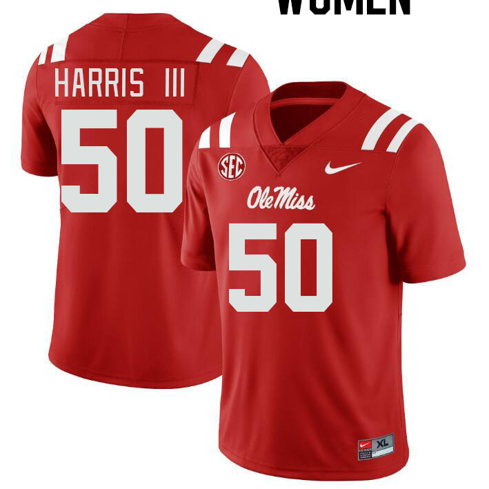 Women #50 Tres Harris III Ole Miss Rebels College Football Jerseyes Stitched Sale-Red
